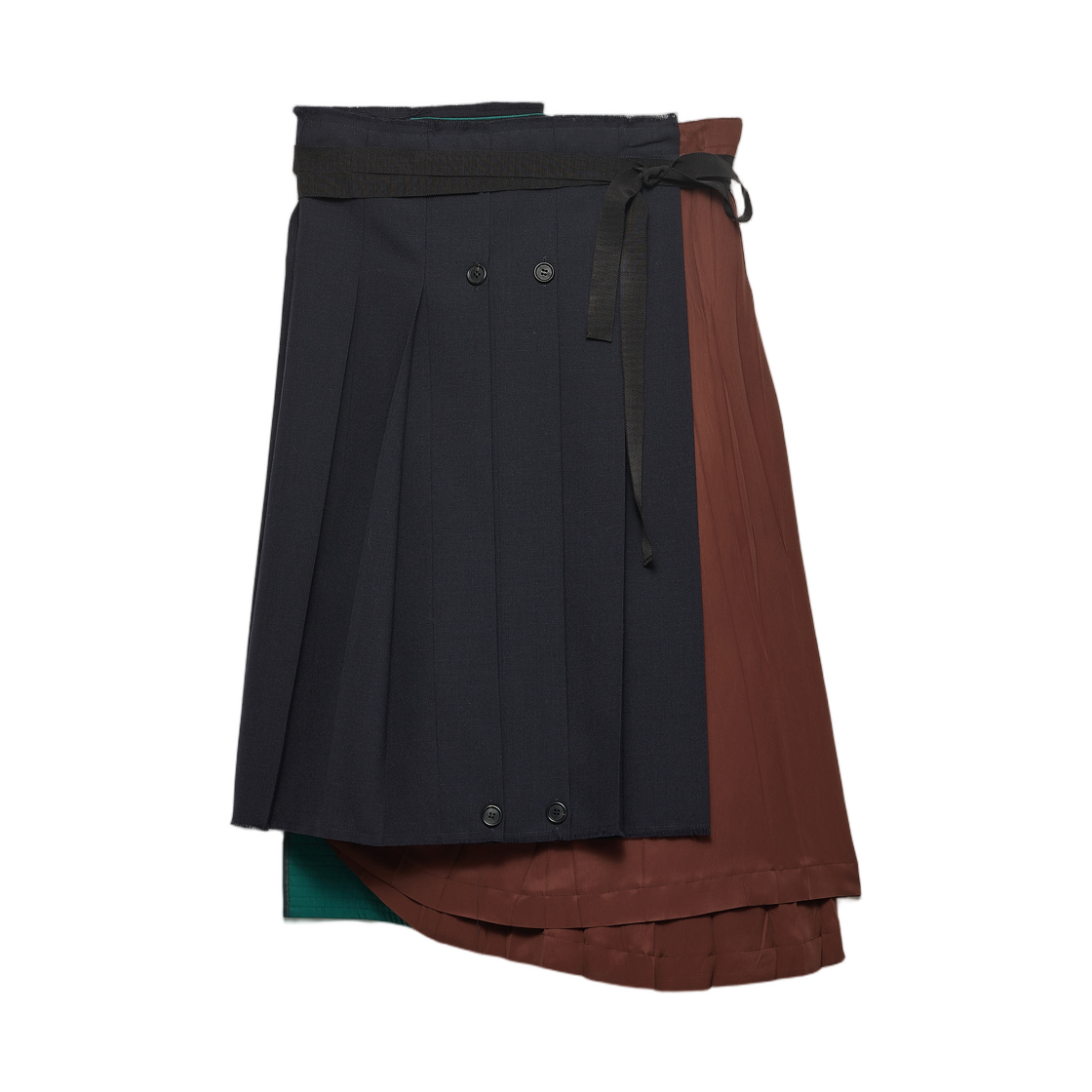 P164IR-19Q3-F0008 (W) Prada Rush Stitch Fabric Patchwork Skirt Navy