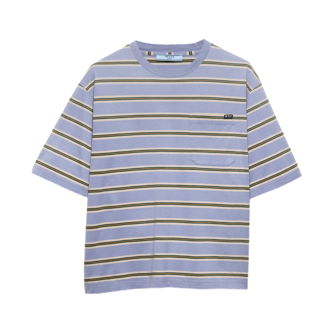 39684-196A-F05KI (W) Prada Striped Cotton Jersey T-Shirt Periwinkle Lime