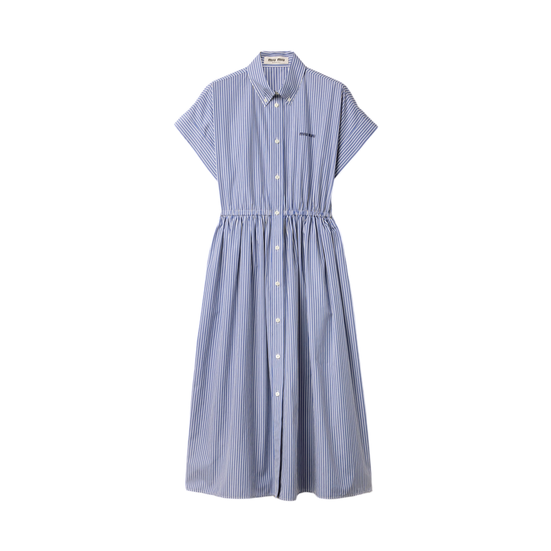MF6446-195D-F098Z (W) Miu Miu Vertical Stripe Poplin Midi Dress White Cobalt Blue