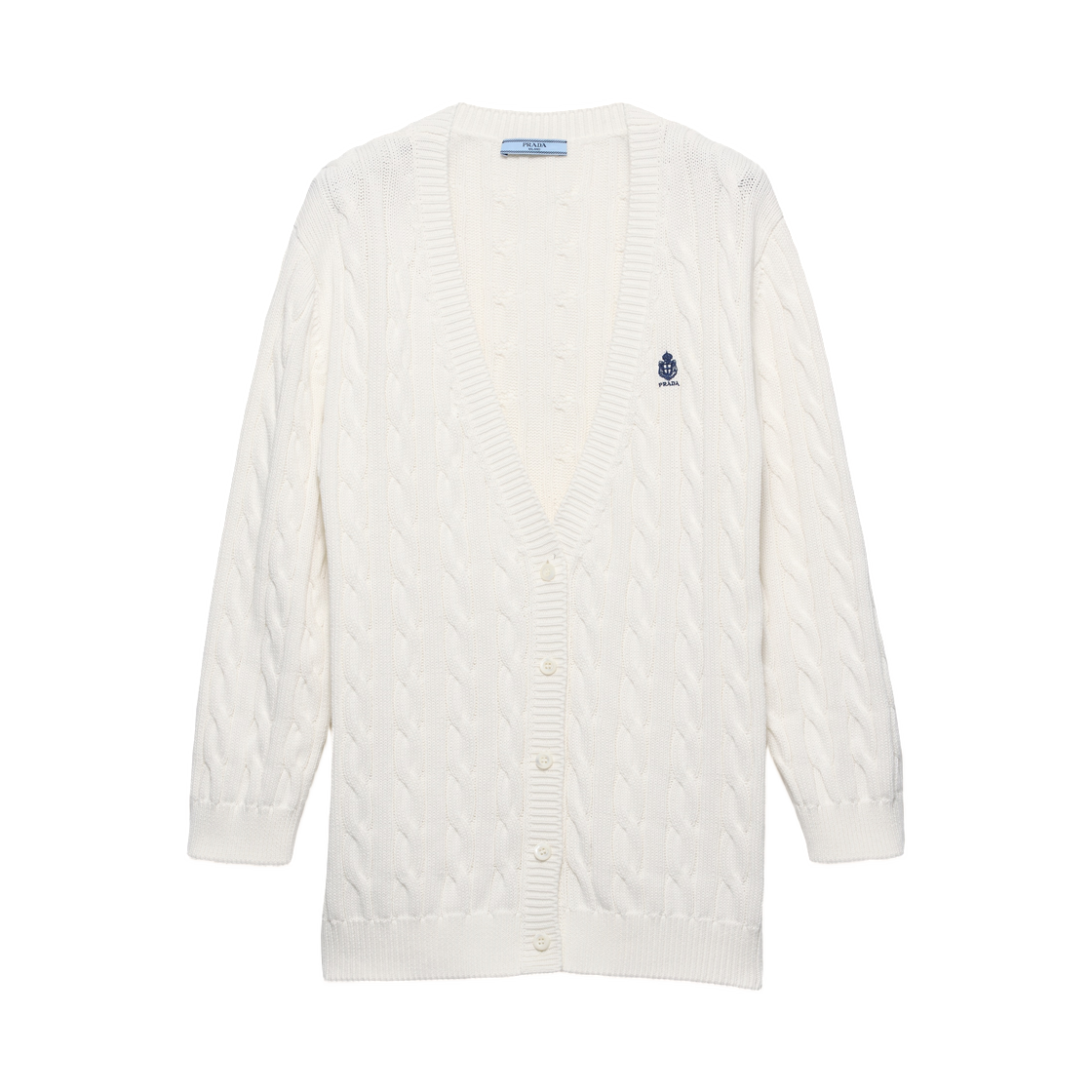 P25O34-19VL-F0009 (W) Prada Cable-Knit Cotton Cardigan White