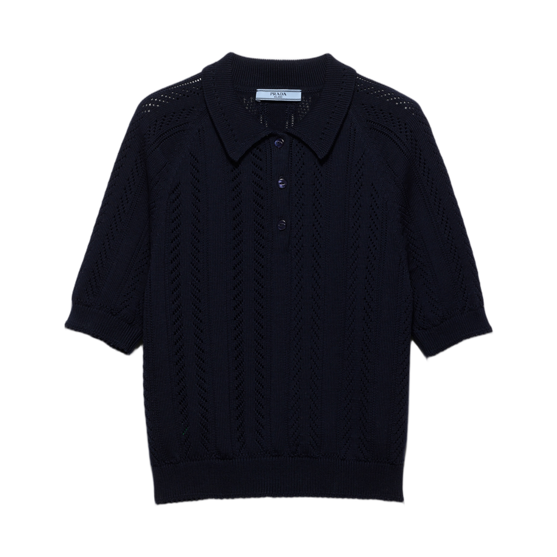 P24D3P-193Q-F0008 (W) Prada Short-Sleeved Openwork Cotton Polo Shirt Navy