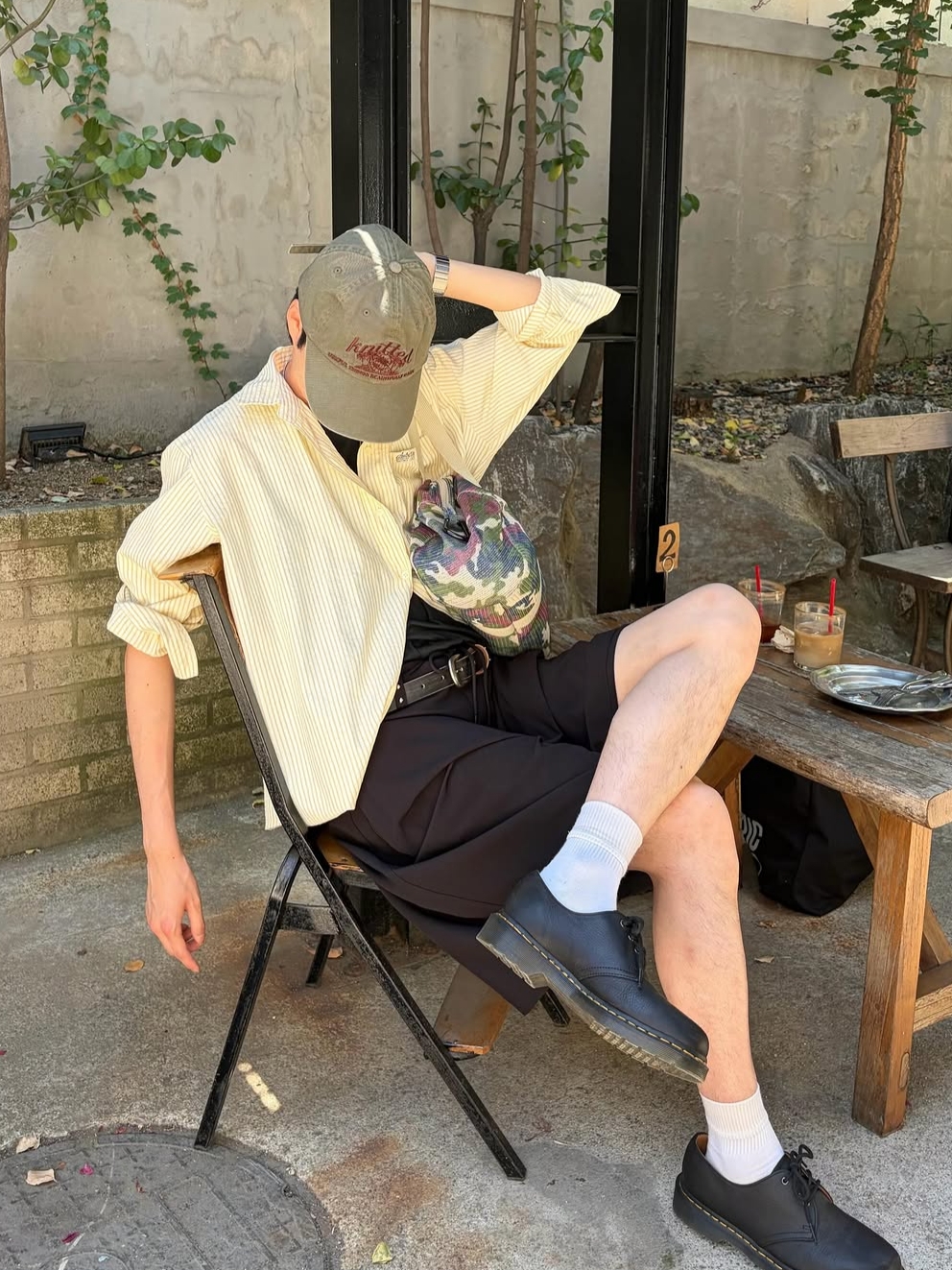 Knitted Palmtree Logo Ballcap Khaki, Knitted Palmtree Logo Ballcap Charcoal 착용 스타일 - 1
