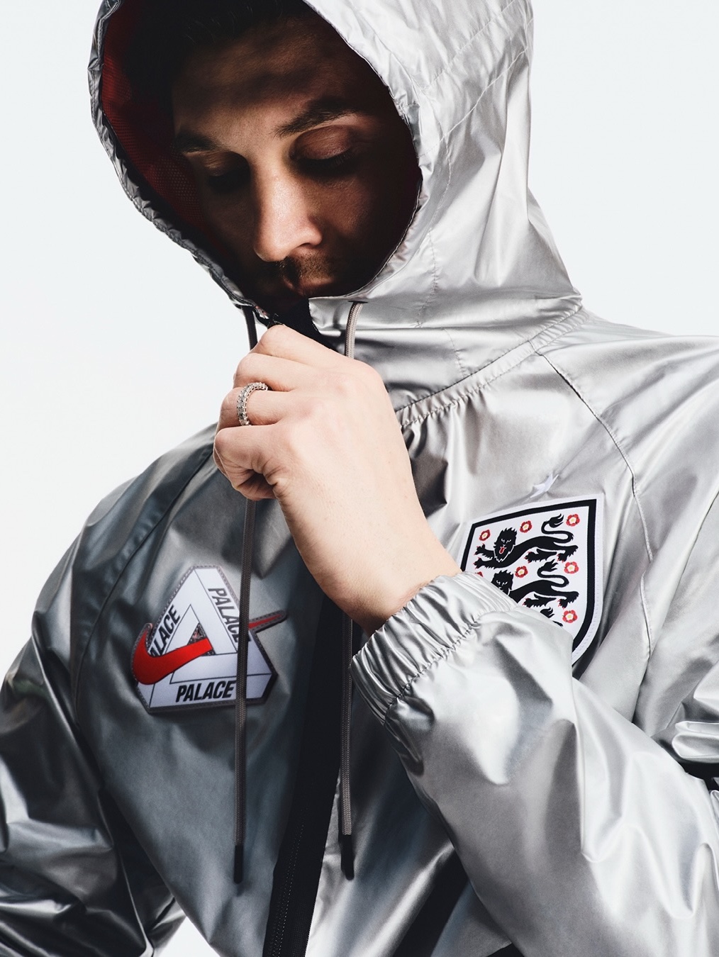 Nike x Palace Cryoshot Air Speed M Black and Crimson, Palace x Nike England Varsity Jacket Cool Grey White 착용 스타일 - 4