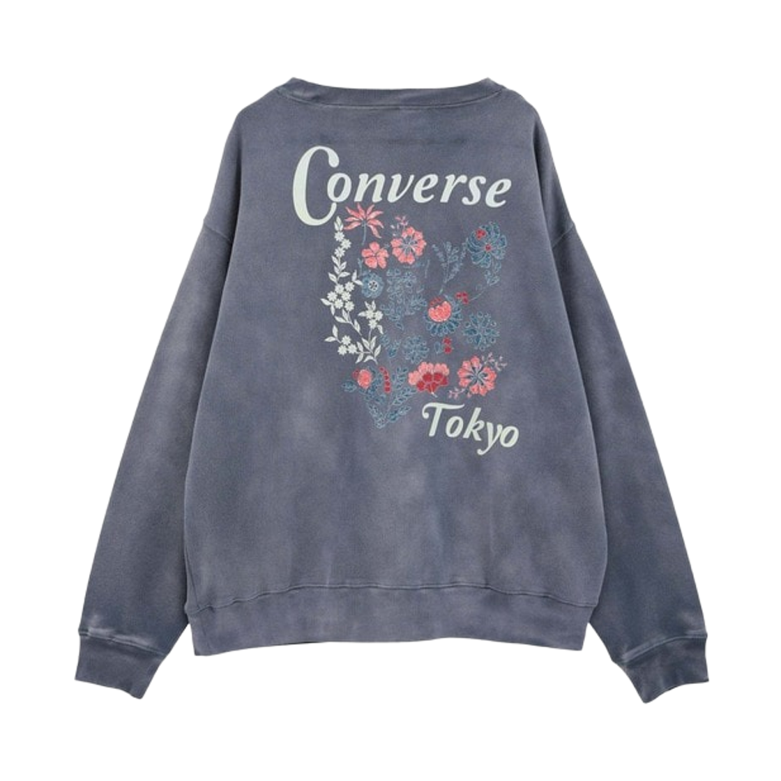 컨버스 도쿄 백 플라워 프린트 스웨트 블루(Converse Tokyo Back Flower Print Sweat Blue)