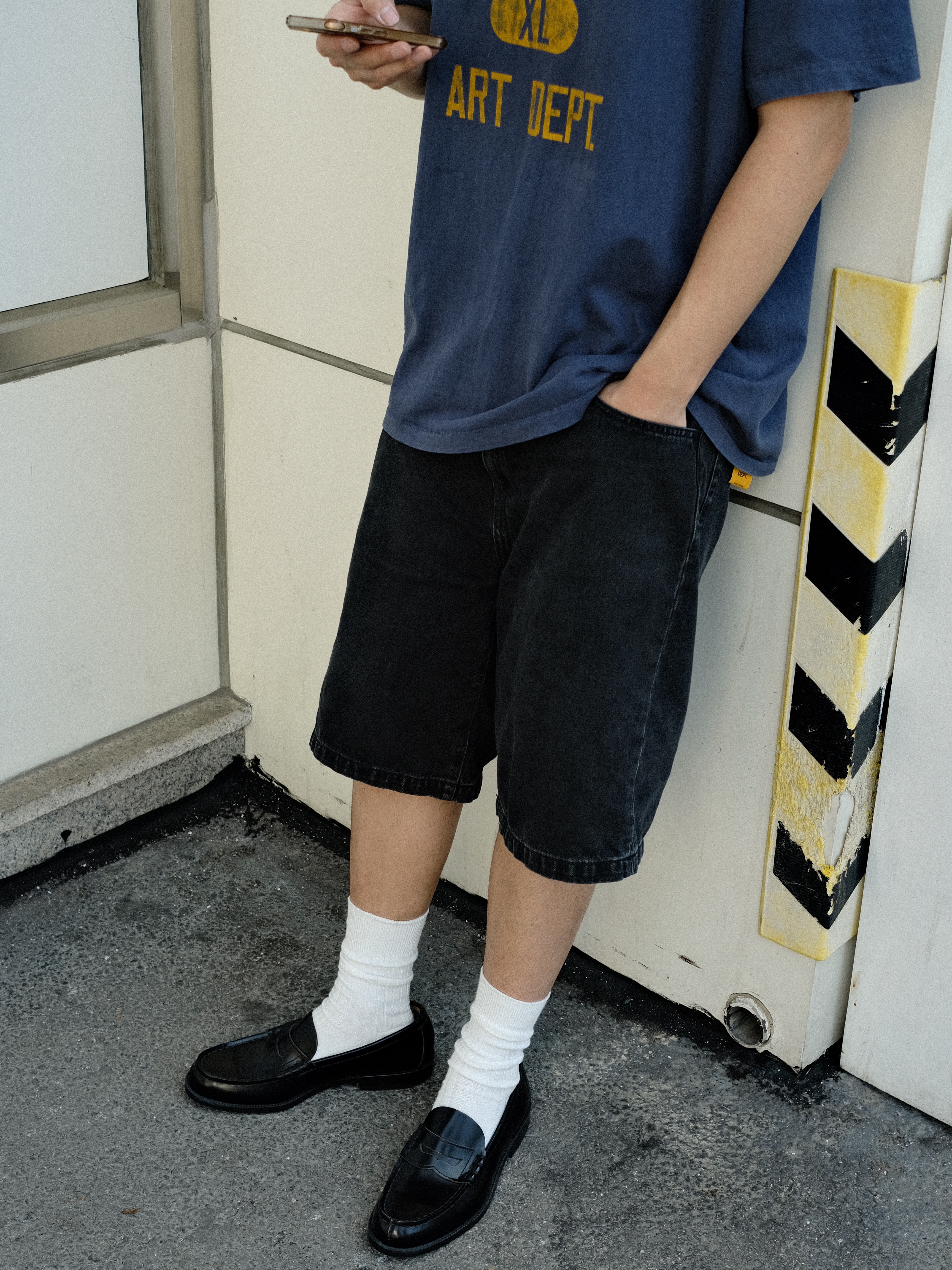Haruta HS-906 Penny Loafer Black 착용 스타일 - 2
