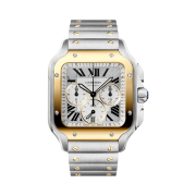 Cartier Santos de Cartier Watch Steel Yellow Gold Steel Bracelet Black Rubber Second Strap