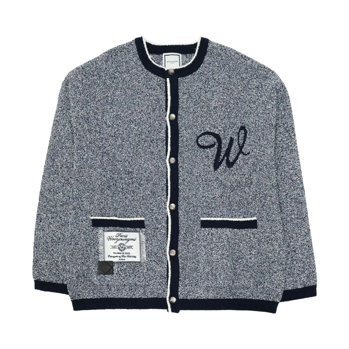 W261KN06508N Wooyoungmi Round Neck Logo Cardigan Navy - 26SS
