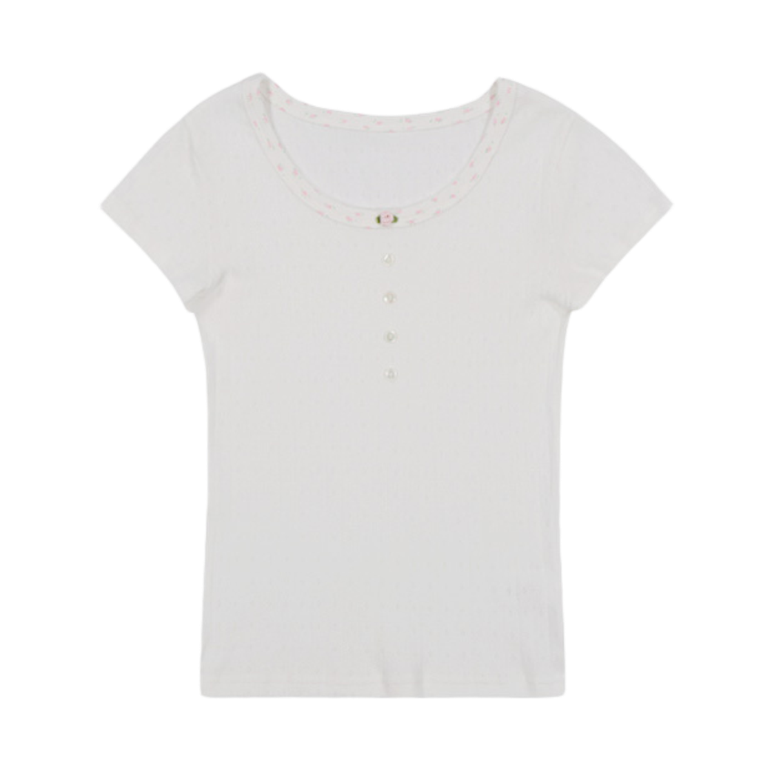 00124 MURMURE Cheir Contrast Floral Punching T-shirt Ivory