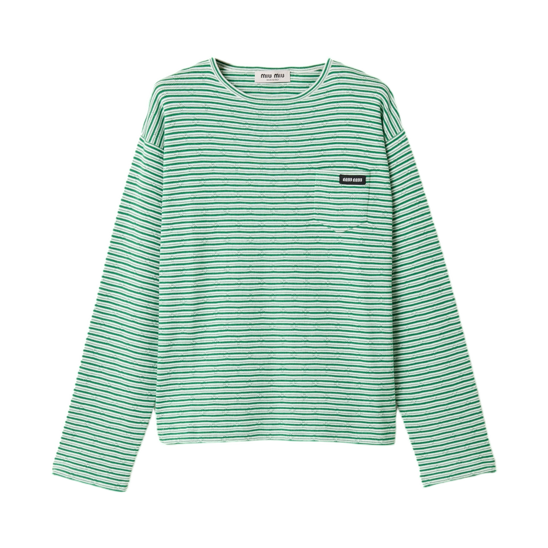 (W) 미우 미우 코튼 캐시미어 앤 실크 크루넥 니트 스웨터 화이트 그린((W) Miu Miu Cotton Cashmere and Silk Crew Neck Knit Sweater White Green)