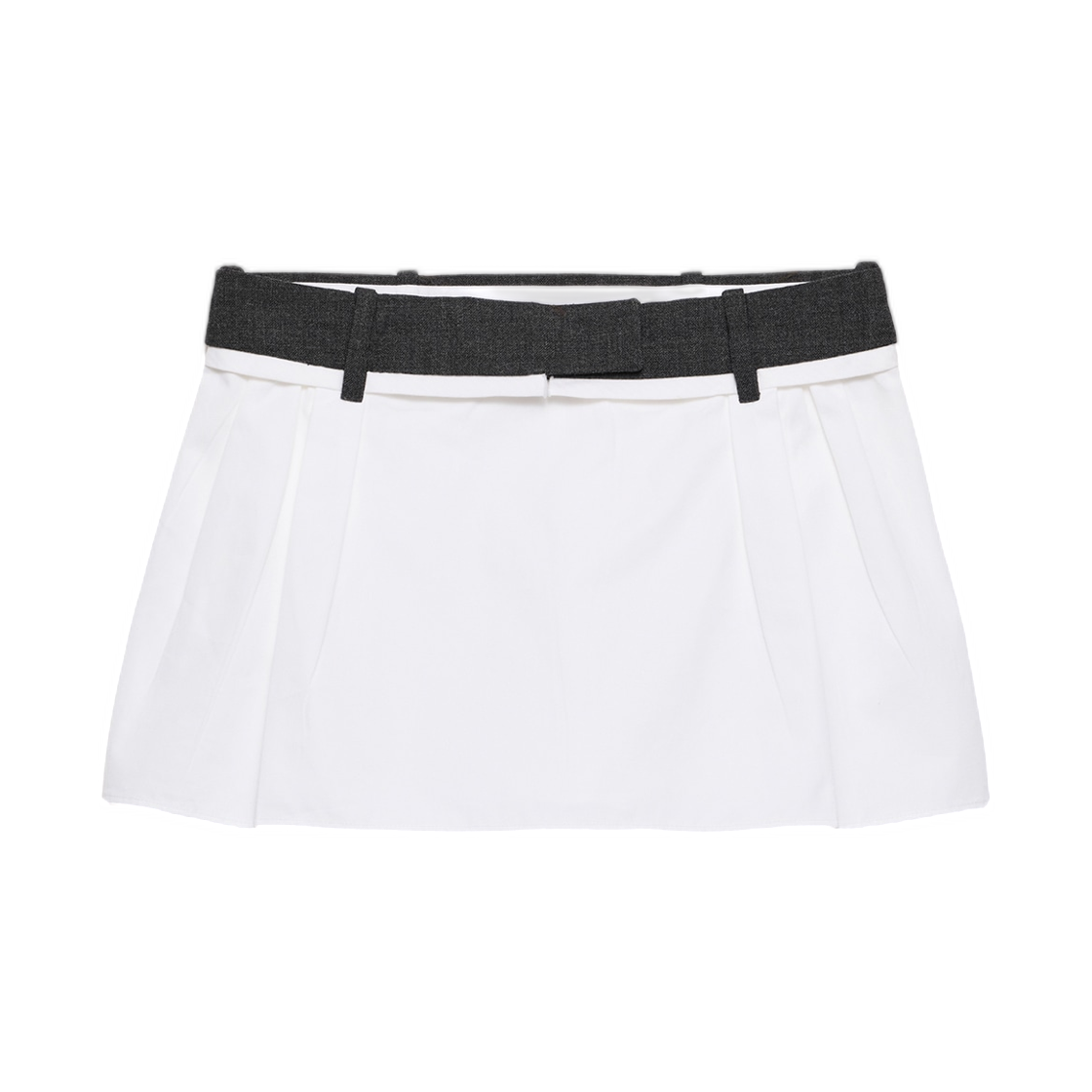 P185ZC-18NO-F0009 (W) Prada Poplin and Rush Stitch Miniskirt White