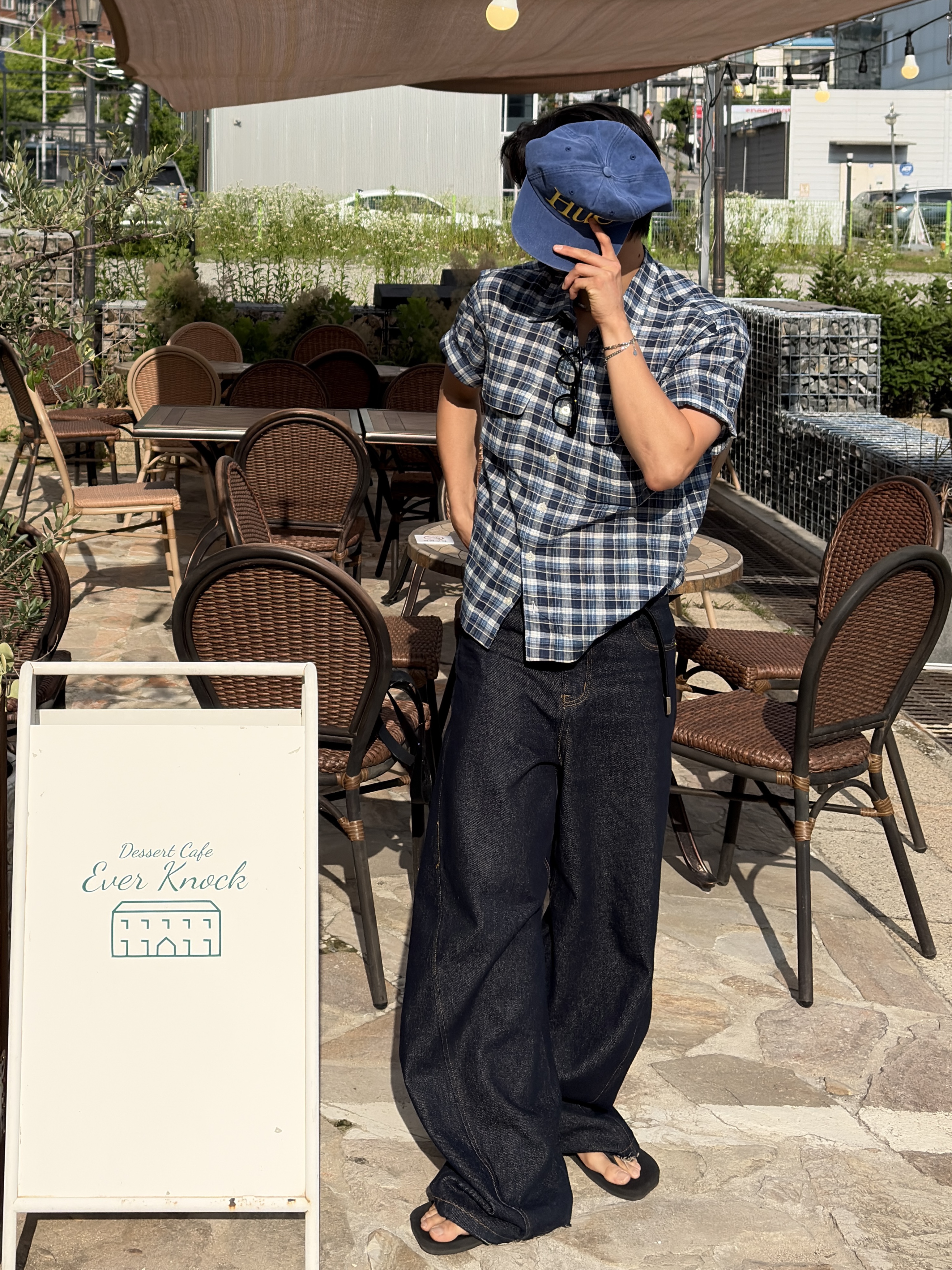 noun Crop Check Shirts Blue 착용 스타일 - 5