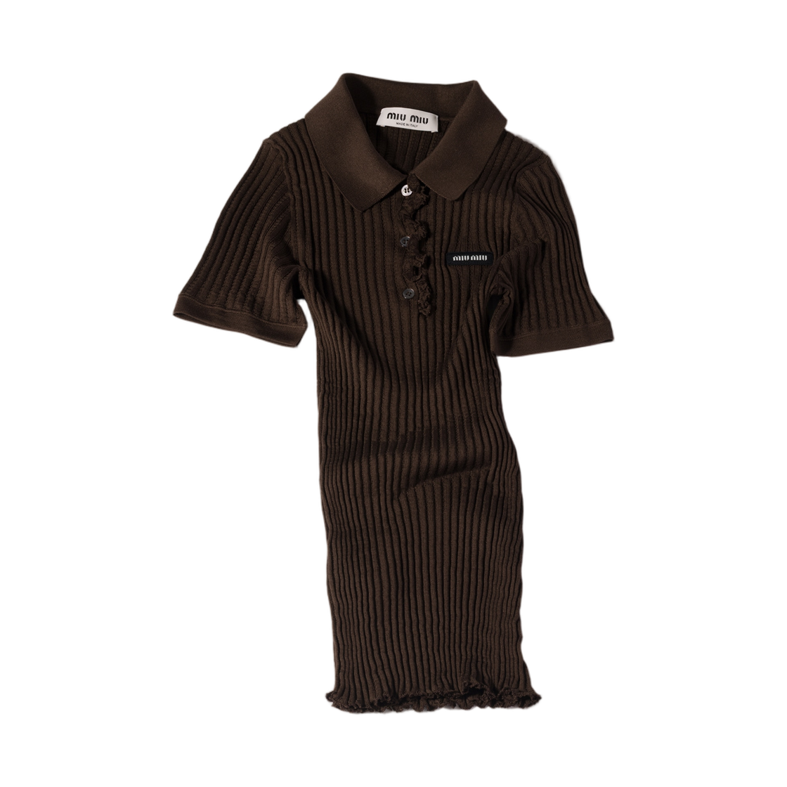 (W) 미우 미우 실크 니트 폴로 셔츠 코코아 브라운((W) Miu Miu Silk Knit Polo Shirt Cocoa Brown)