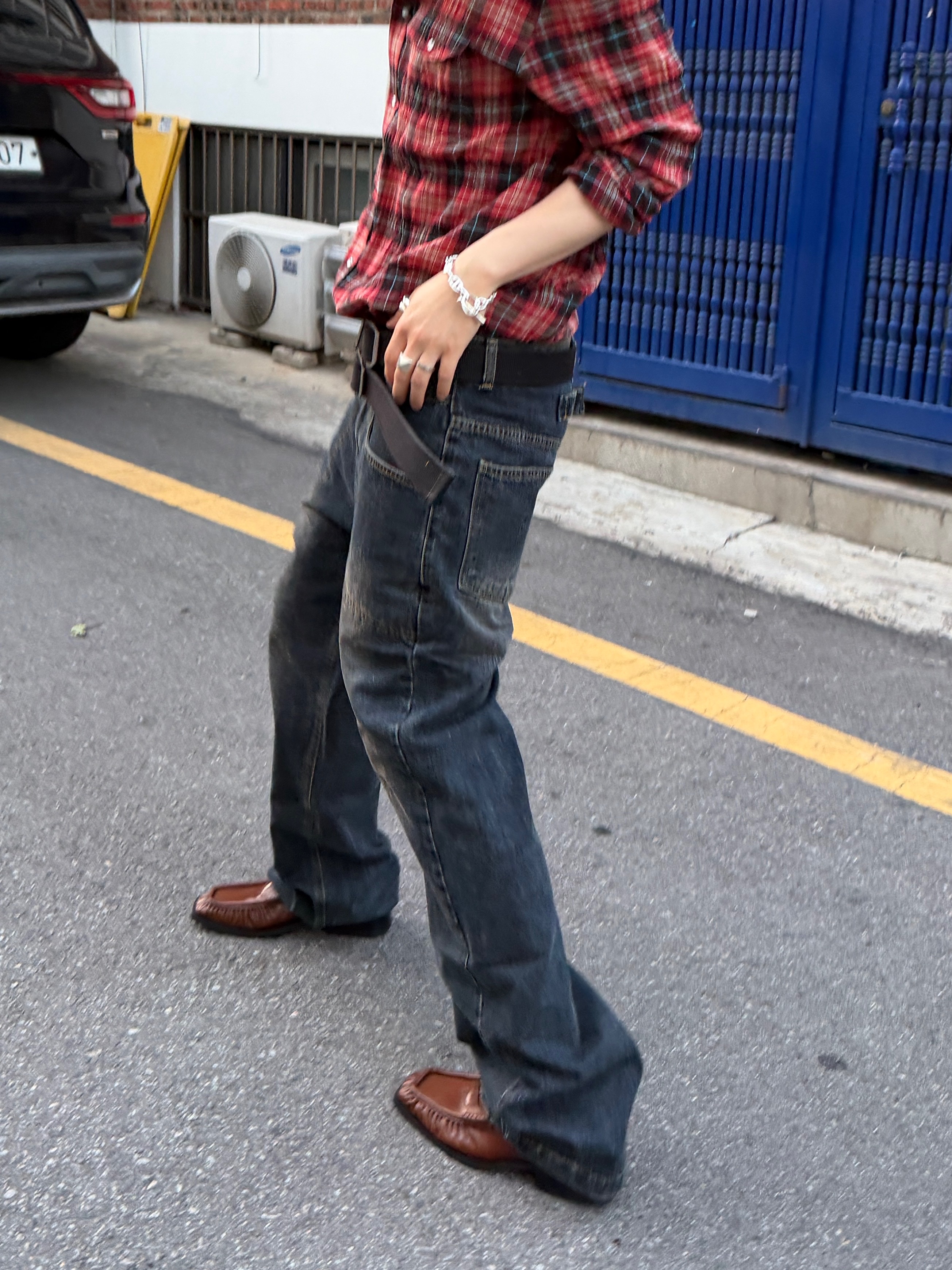 Undermycar Mu.Ac.13 - 925 Silver Ring, Farfromwhat Coated Double Buckle Woven Belt 착용 스타일 - 6