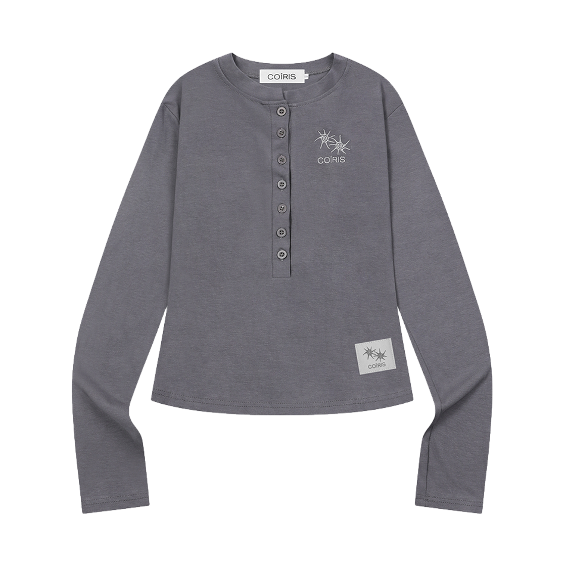 코이리스 타론 7 버튼 헨리넥 롱 슬리브 티 차콜(Coiris Taron 7 Button Henry Neck Long Sleeve T Charcoal)