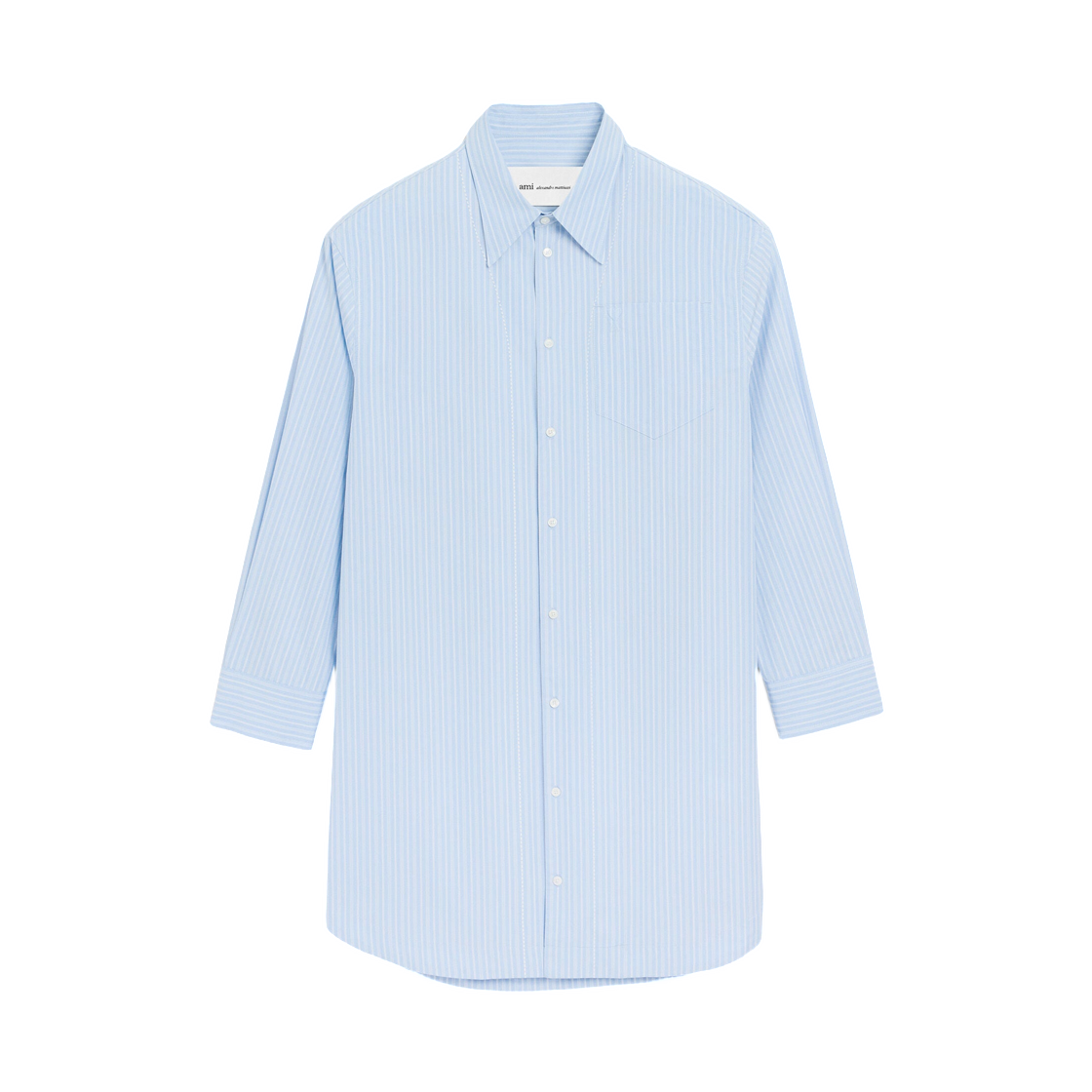 UDR663-CO0219-4844 (W) AMI Blue Cotton AMI De Coeur Wide Shirt Dress Cashmere Blue White