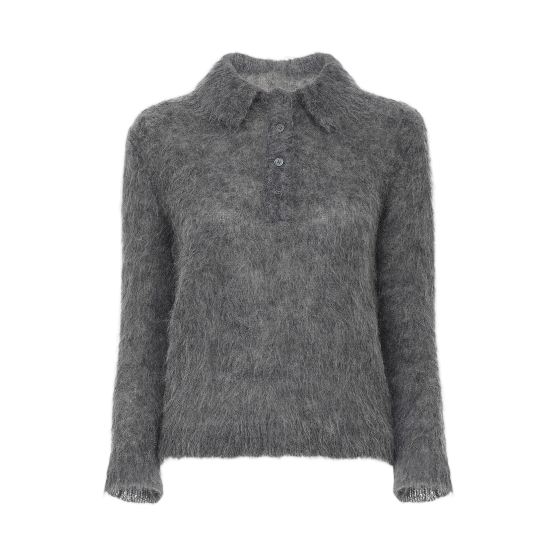 (W) 끌로에 폴로 스웨터 언 알파카 울 블렌드 니트 스모키 그레이((W) Chloe Polo Sweater in An Alpaca Wool Blend Knit Smoky Grey)