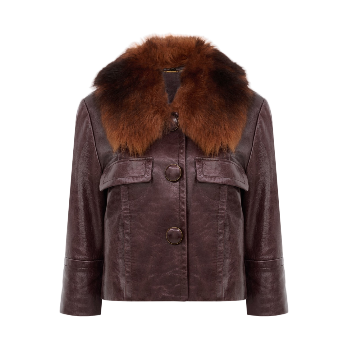 (W) 끌로에 크롭 자켓 레더 다크 퍼플((W) Chloe Cropped Jacket in Leather Dark Purple)