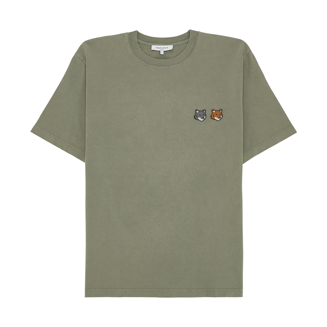 QM00117KJ7025-0418 Maison Kitsune Double Fox Head Faded Comfort T-Shirt Faded Laurel Green