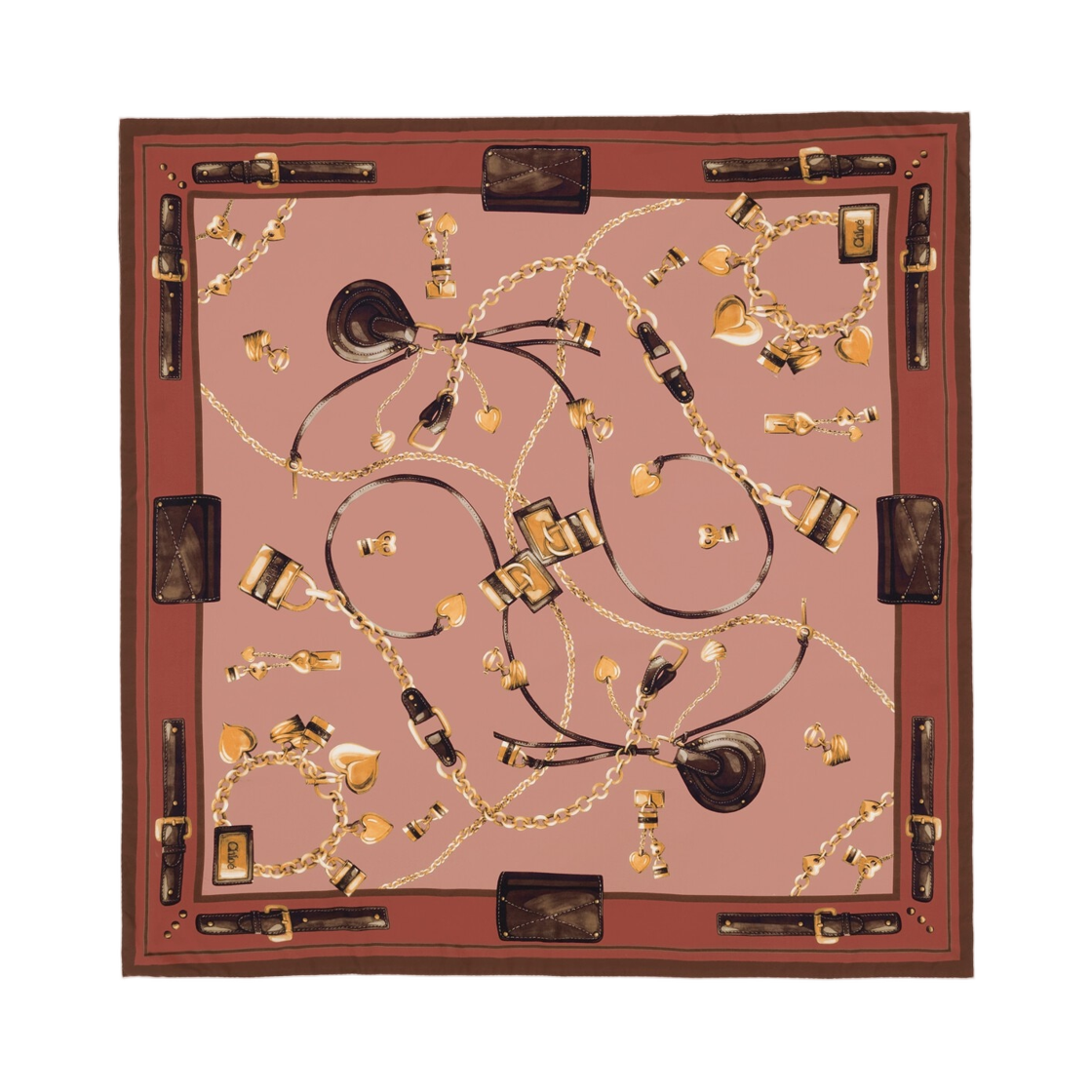 끌로에 패딩턴 스퀘어 스카프 실크 트윌 멀티컬러 브라운(Chloe Paddington Square Scarf in Silk Twill Multicolor Brown) - 1