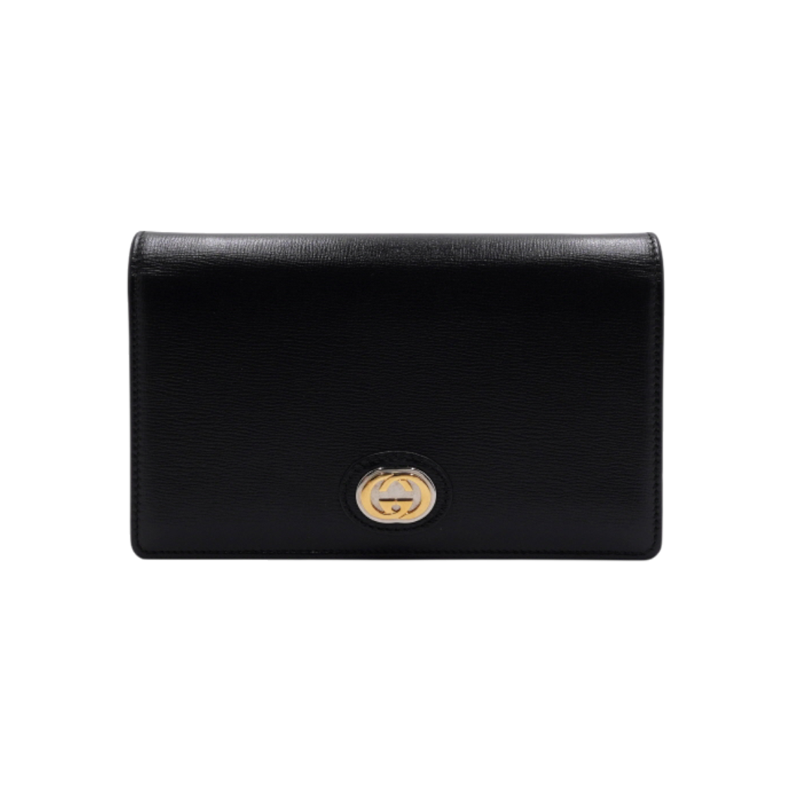 IT2WJHDIDOHS Gucci 598549 Black Leather GG Logo Flap Shoulder Bag Gold Chain