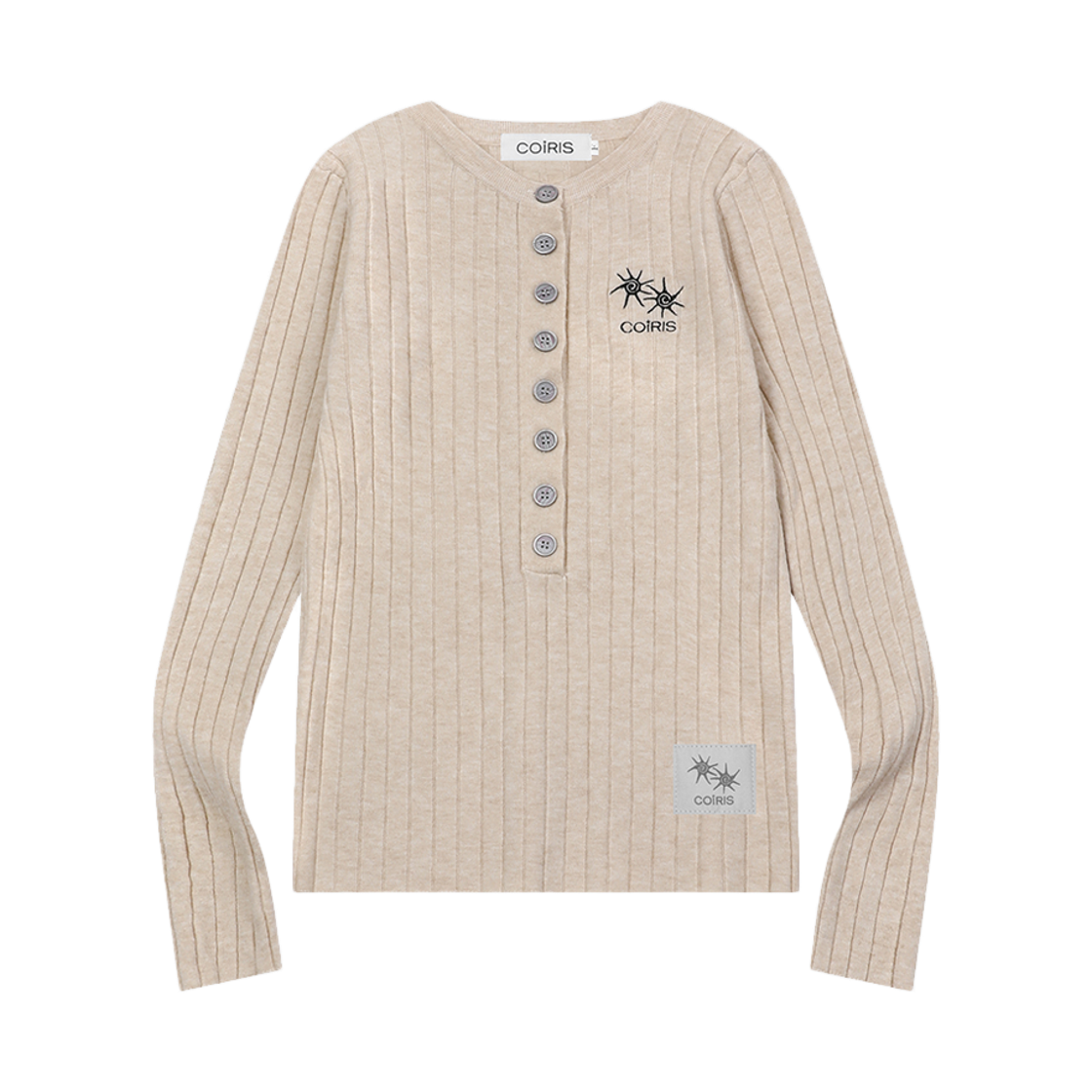 코이리스 틴버 버튼 헨리넥 니트 베이지(Coiris Tinver Button Henry Neck Knit Beige)