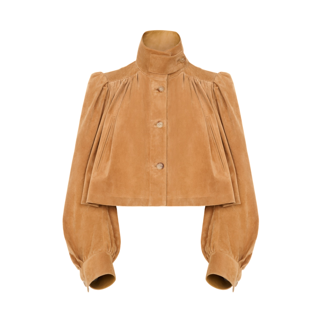 (W) 끌로에 개더드 불 자켓 스웨이드 레더 크리미 브라운((W) Chloe Gathered Boule Jacket in Suede Leather Creamy Brown) - 1