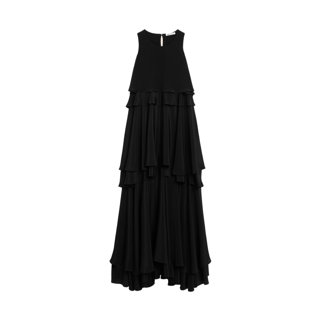 FDR642-AC0020-001 (W) AMI Black Blended Silk Long Dress with Ruffles Black