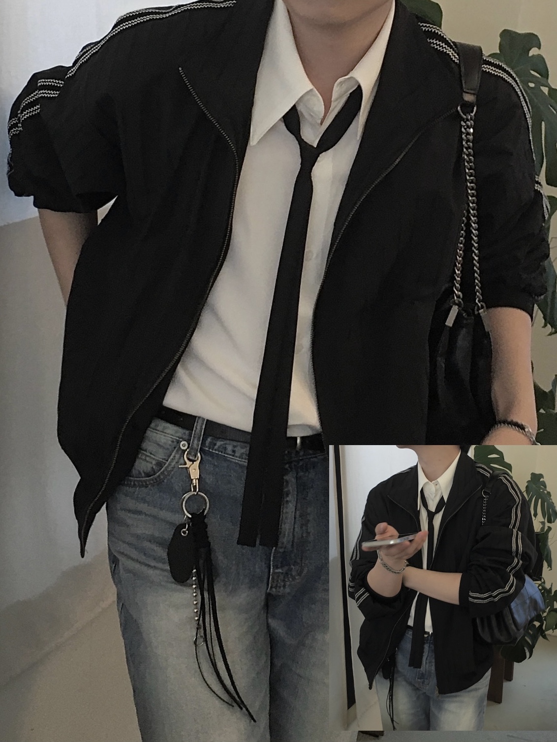 Zara Rock Style Flap Shoulder Bag Black 착용 스타일 - 4