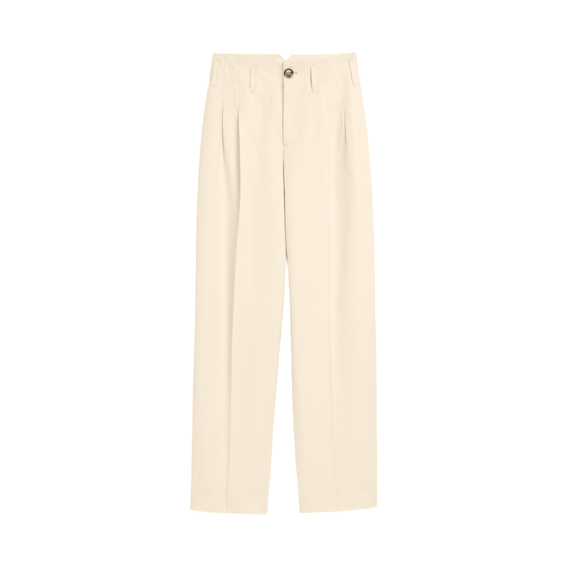 FTR909-CO0258-185 (W) AMI White Two Pleats Cotton and Linen Trousers Ivory
