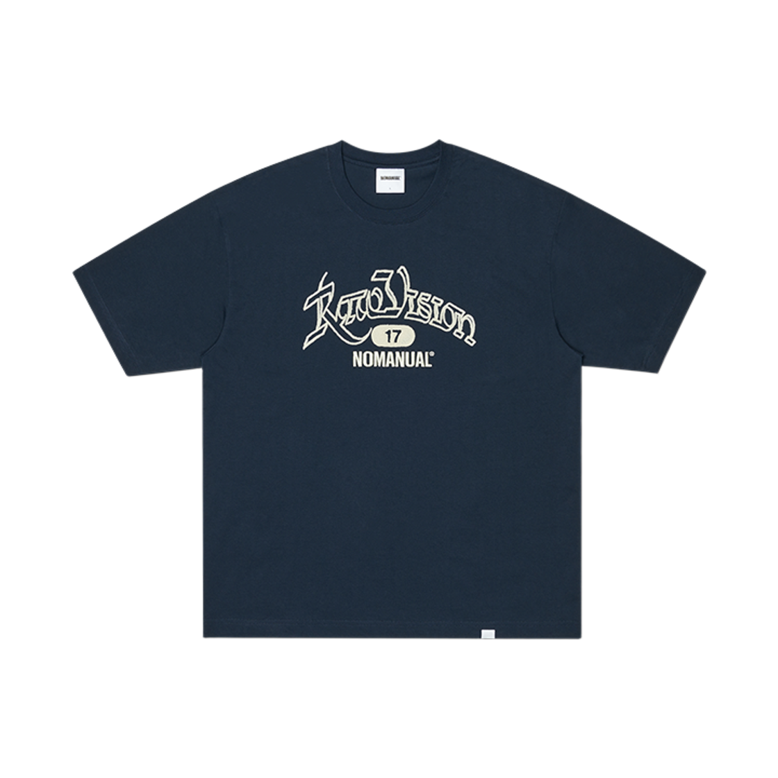 노매뉴얼 로우 체인 스티치 티셔츠 다크 네이비(NOMANUAL Raw Chain Stitched T-shirt Dark Navy)
