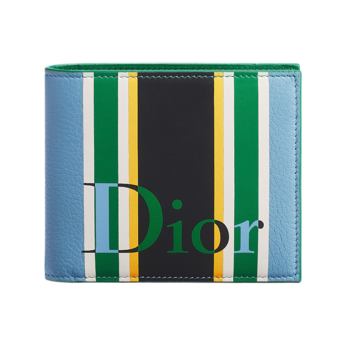 2ESBH096ITS-H626 Dior Dioriviera Bifold Wallet Sun Stripe Calfskin Marquetry Blue Green