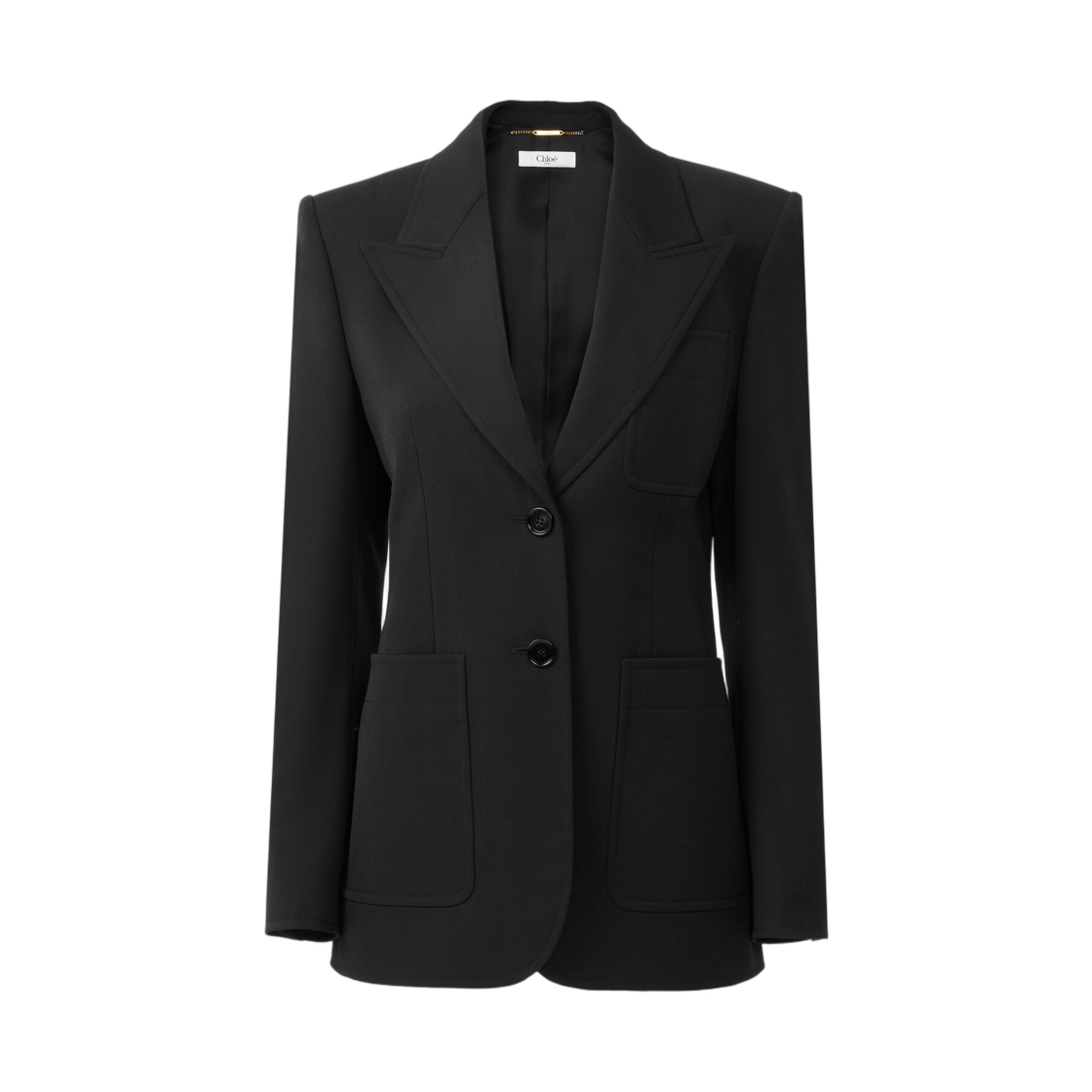 (W) 끌로에 싱글 브레스티드 테일러드 자켓 울 그레인 드 뿌드르 블랙((W) Chloe Single Breasted Tailored Jacket in Wool Grain De Poudre Black)