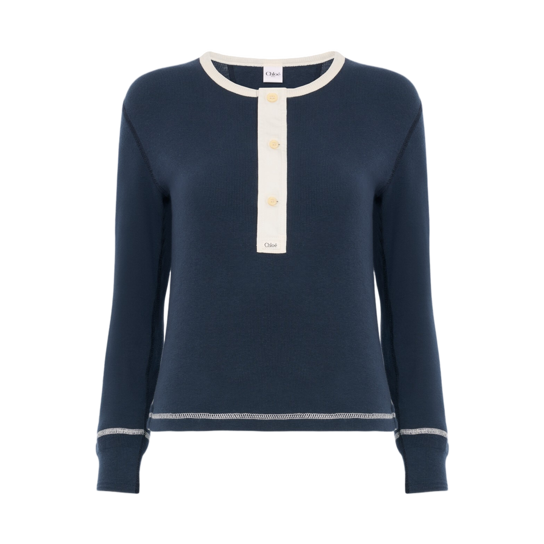 CH26AJH380894D6 (W) Chloe Fitted Henley Shirt in Cotton Jersey Heavy Blue