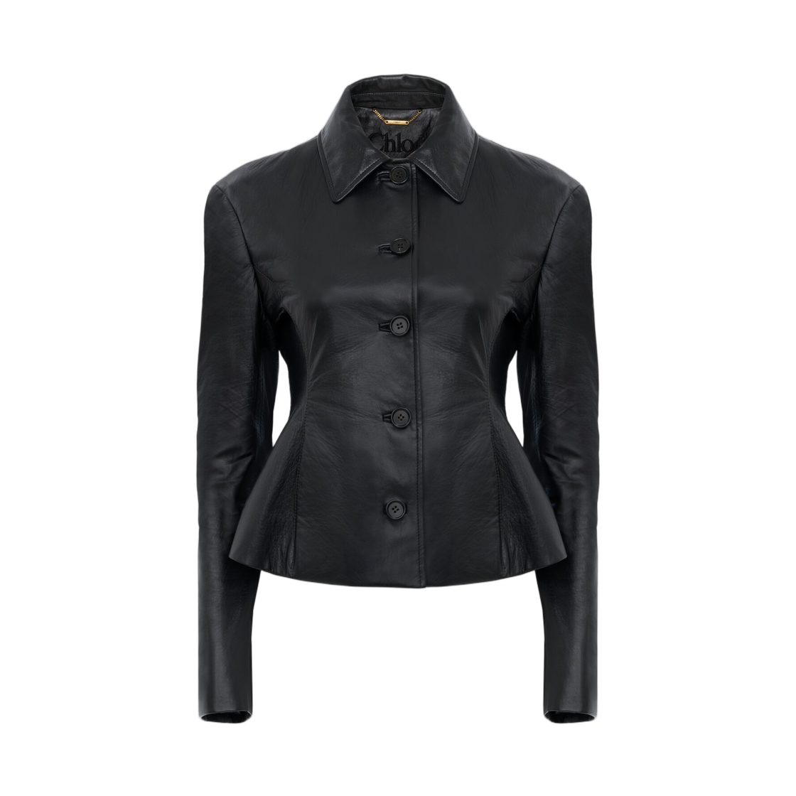 (W) 끌로에 피티드 테일러드 자켓 레더 블랙((W) Chloe Fitted Tailored Jacket in Leather Black)