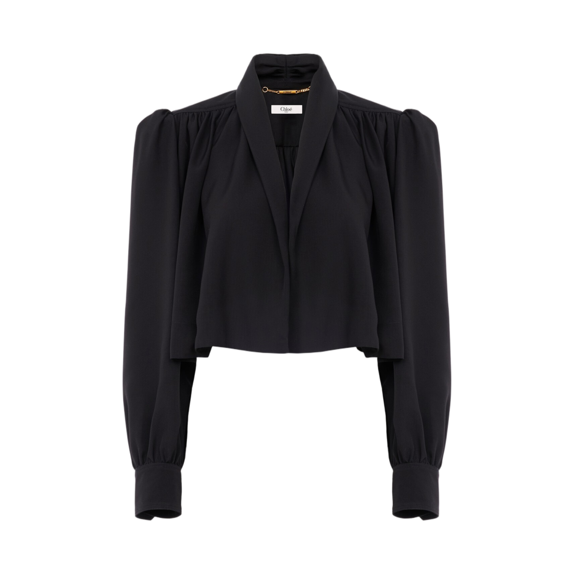 (W) 끌로에 개더드 크롭 자켓 워시드 비스코스 푀유 블랙((W) Chloe Gathered Cropped Jacket in Washed Viscose Faille Black)