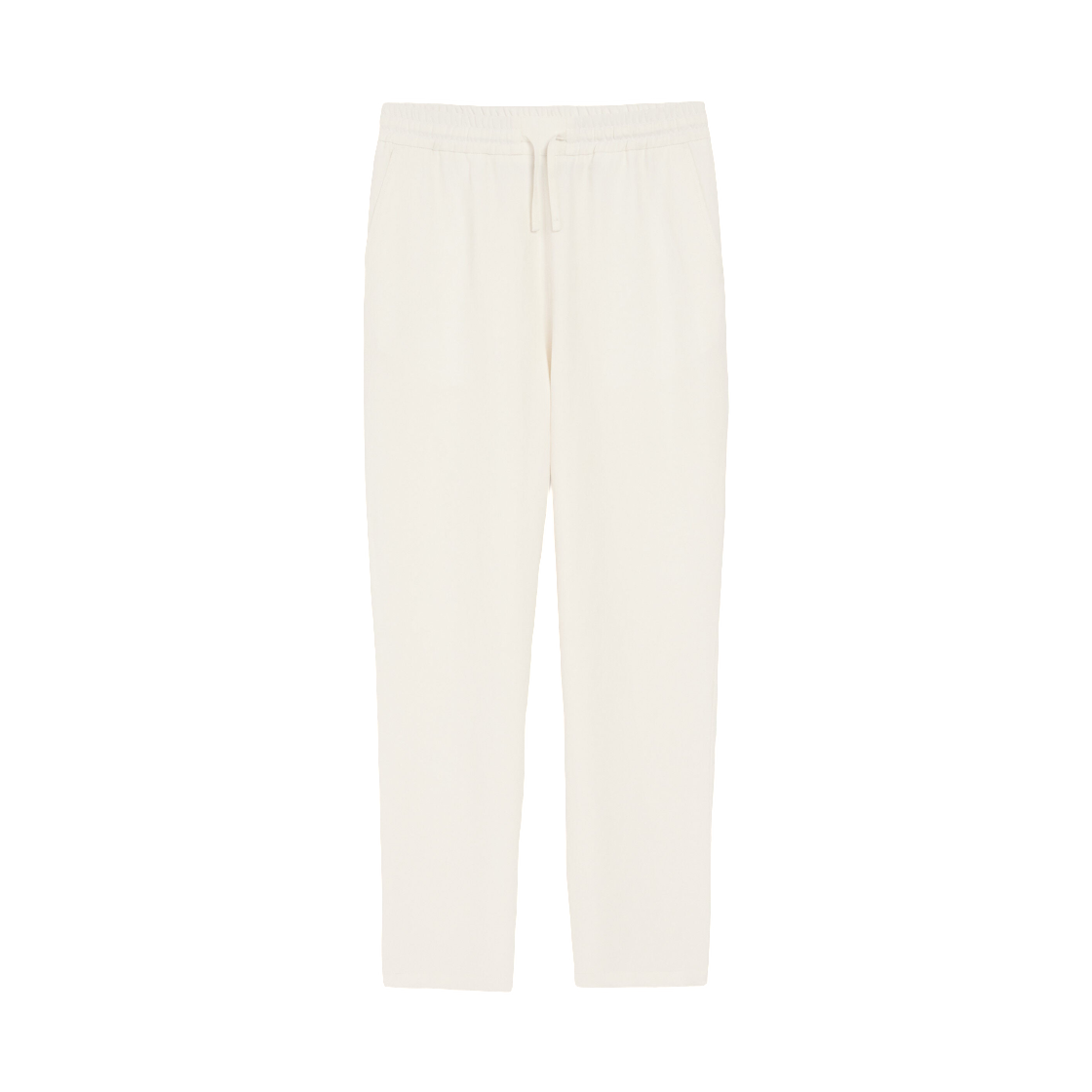 HTR868-VI0052-136 AMI White Blended Linen Elasticated Waist Trousers White Cream