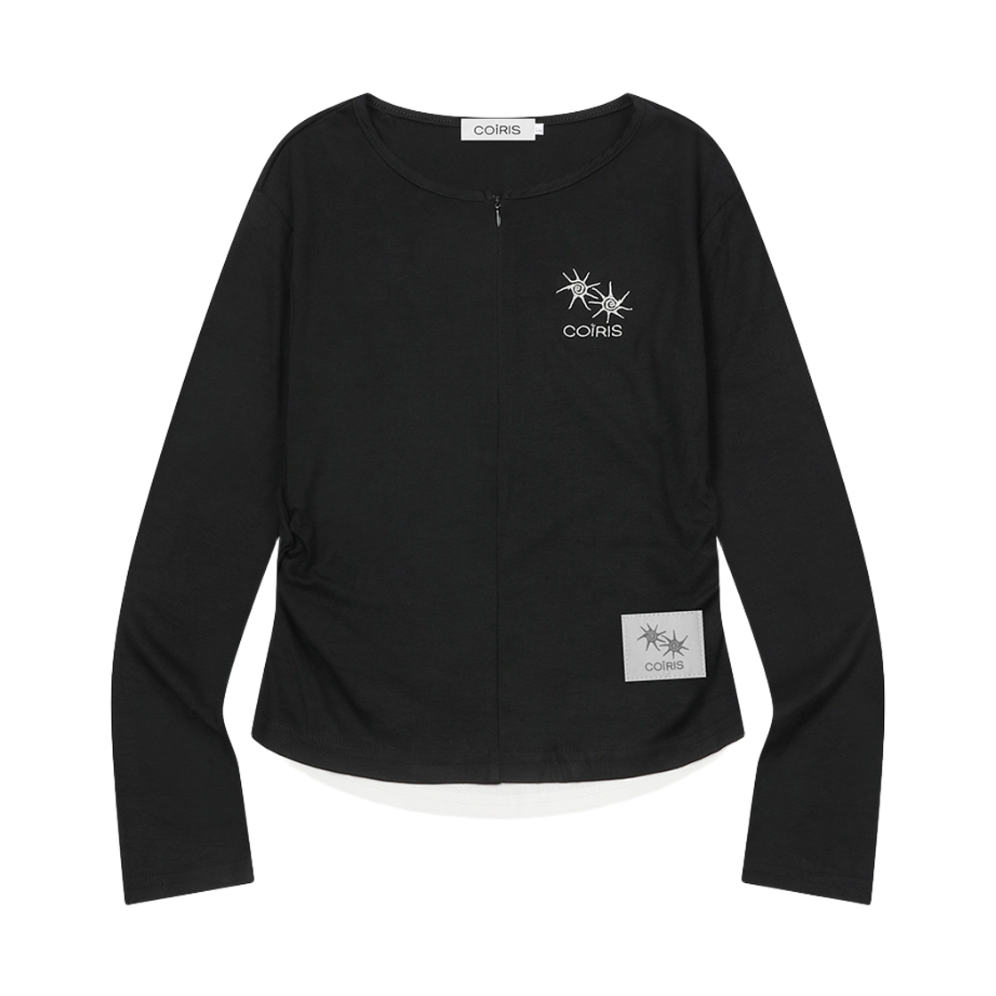 코이리스 키노 셔링 레이어드 반 집업 블랙(Coiris Kino Shirring Layered Half Zip-Up Black)