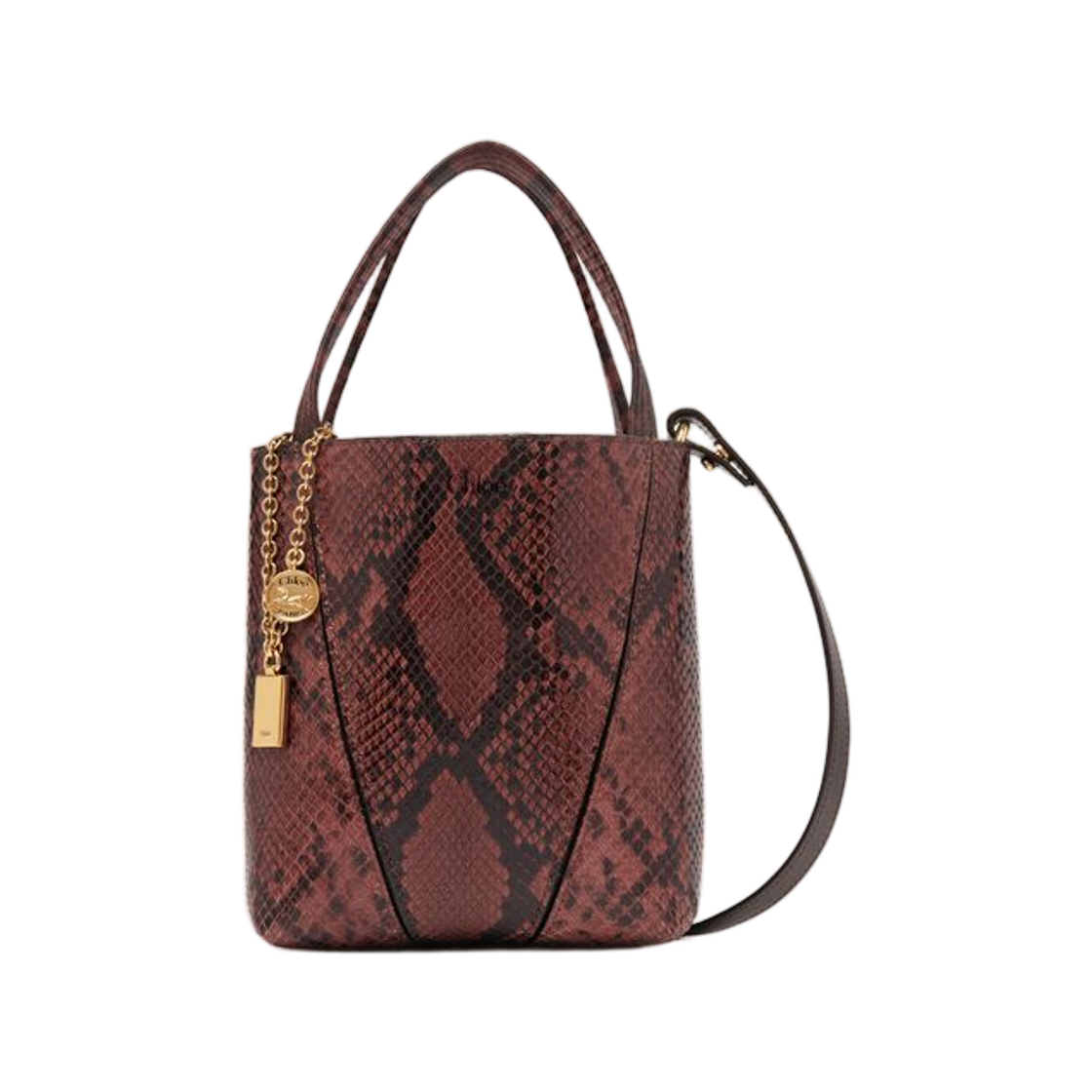 끌로에 스몰 끌로에 스핀 토트백 파이썬 이펙트 레더 로즈우드(Chloe Small Chloe Spin Tote Bag in Python Effect Leather Rosewood) - 1