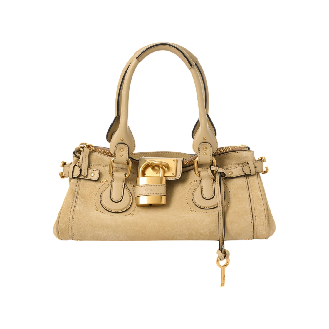 CH26AS802S7724F Chloe Paddington Bag in Suede Leather Dusty Beige