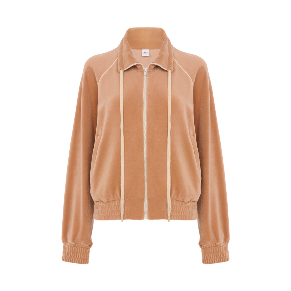 (W) 끌로에 하이 넥 로고 트랙수트 자켓 벨벳 스모크드 오커((W) Chloe High Neck Logo Tracksuit Jacket in Velvet Smoked Ochre)