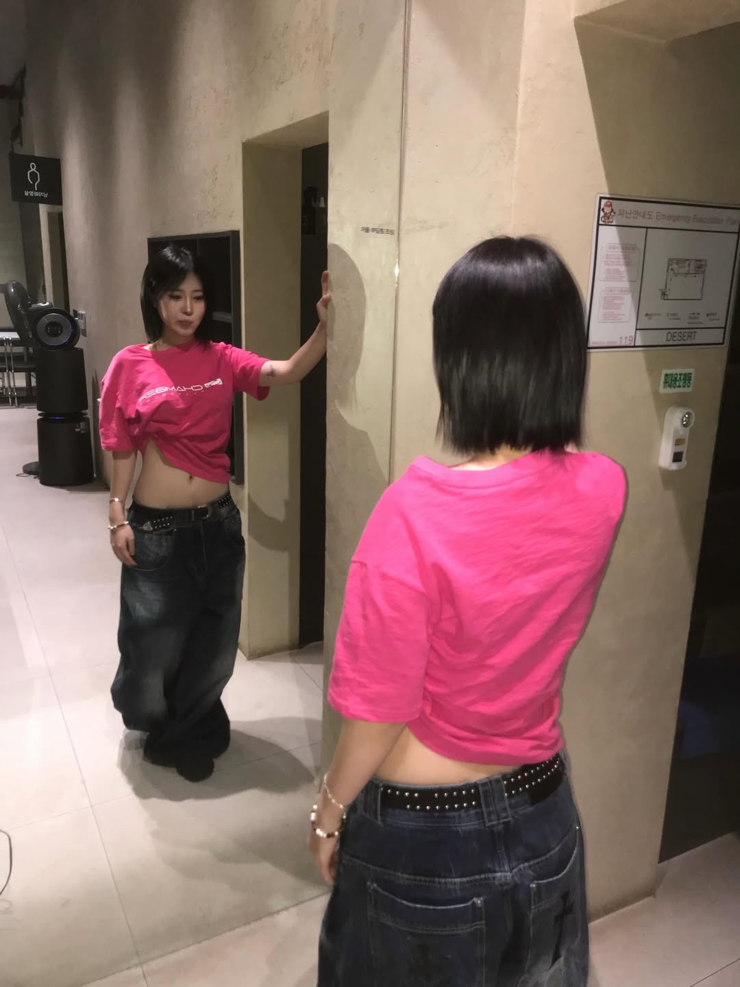 SPORT CHAMBER Women Long Flash Slub T-Shirt Pink 착용 스타일 - 5