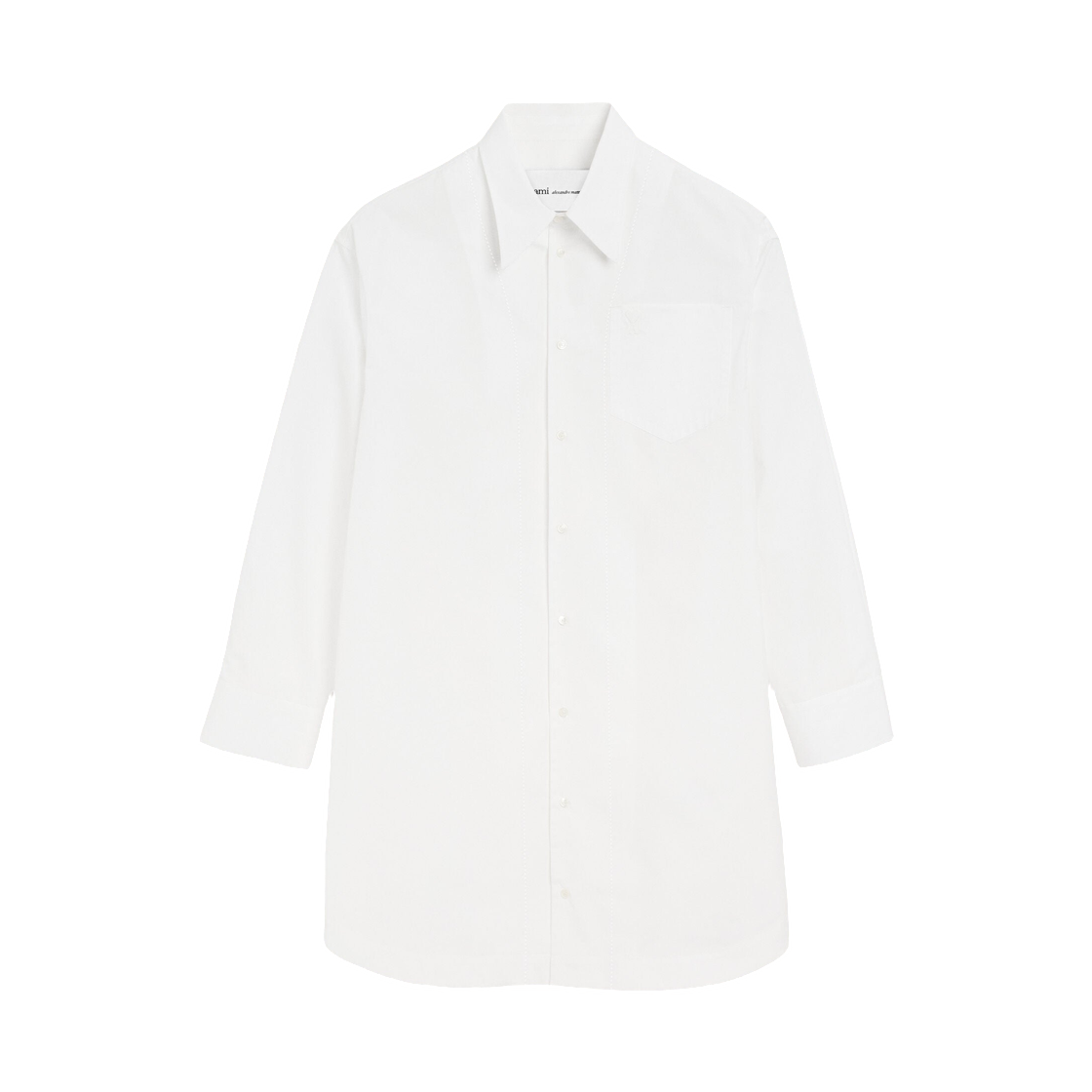 UDR663-CO0063-100 (W) AMI White Cotton AMI De Coeur Wide Shirt Dress White