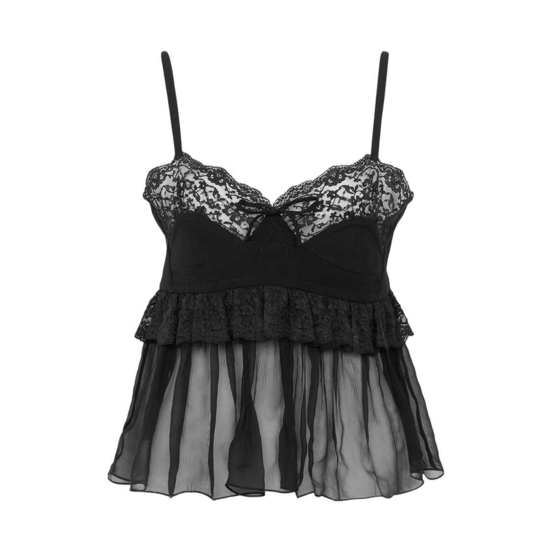 (W) 끌로에 씬 스트랩 란제리 탑 크레이프 드 신 블랙((W) Chloe Thin Strap Lingerie Top in Crepe De Chine Black)