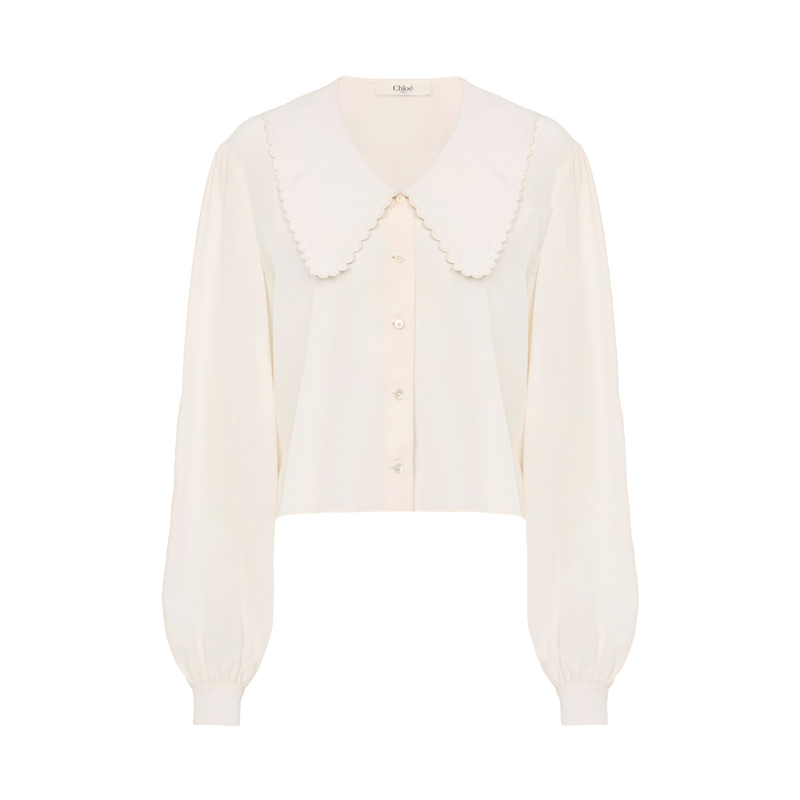 CH26AH109005107 Chloe Puff Sleeve Blouse in Crepe De Chine Iconic Milk