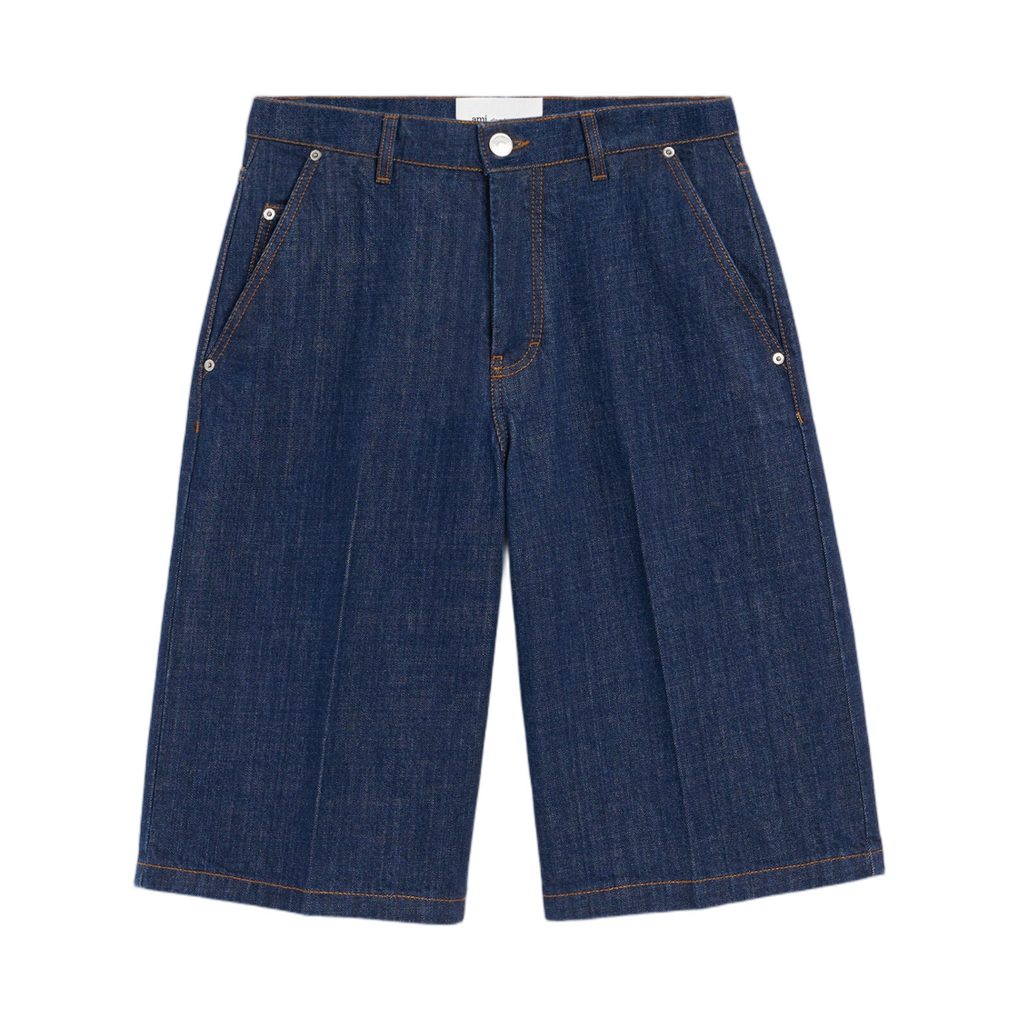 (W) 아미 블루 코튼 루즈 버뮤다 쇼츠 인디고((W) AMI Blue Cotton Loose Bermuda Shorts Indigo)