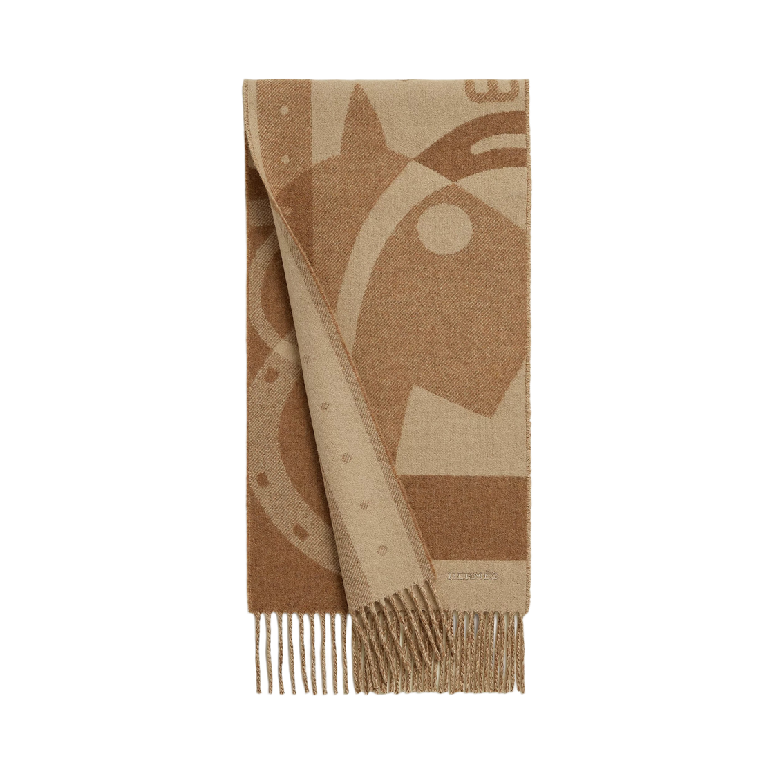 H394849T01 Hermes Ready Steady Go Muffler Cashmere & Kraft Chine Caramel Chine