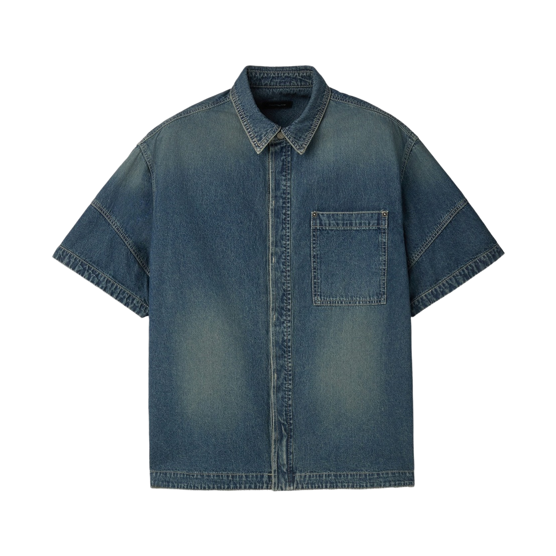 커스텀멜로우 릴랙스드 데님 반팔 셔츠 블루(Customellow Relaxed Denim Half Shirt Blue)