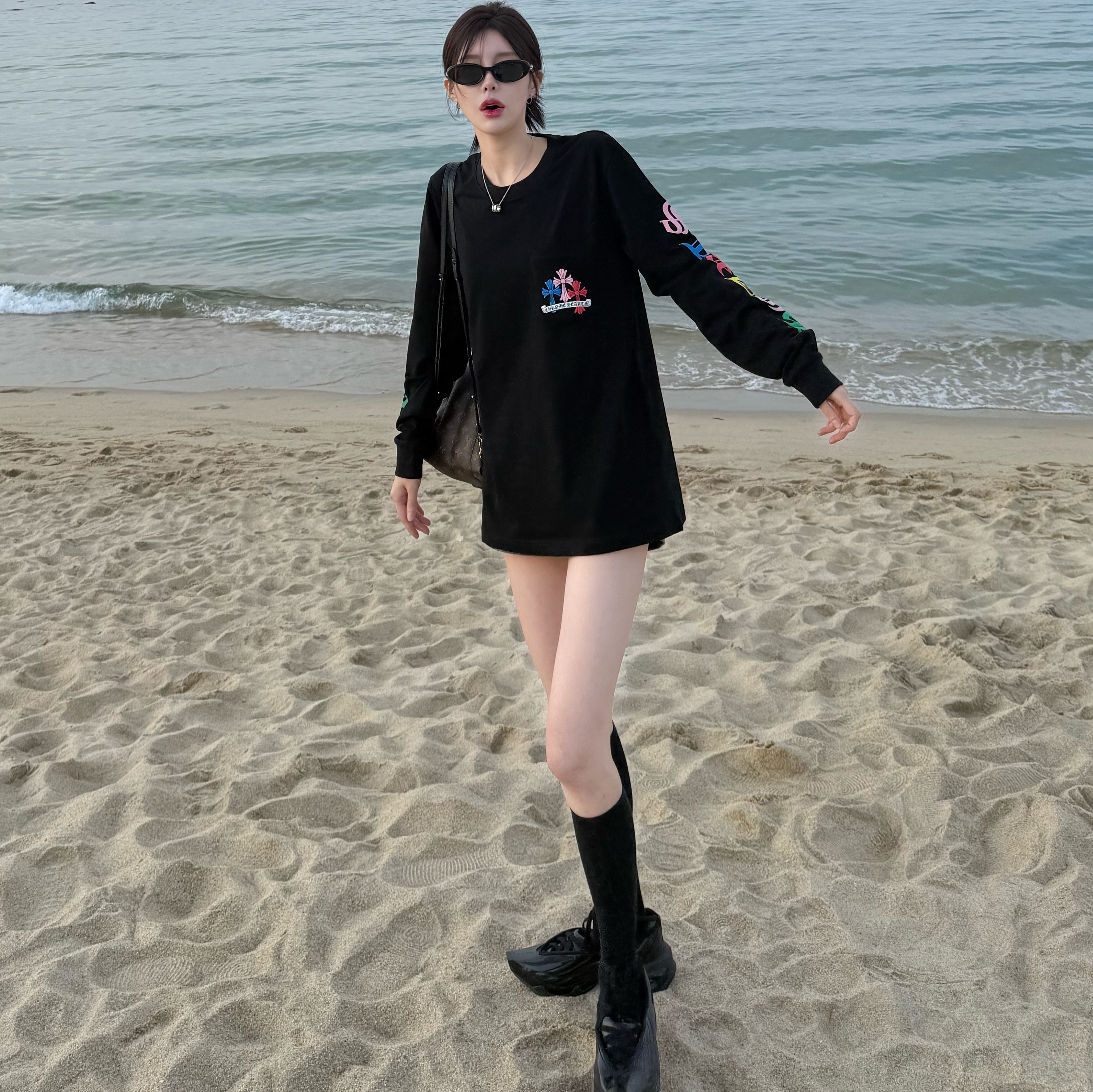 (W) Nike x Knwls Air Max Muse Noir, Chrome Hearts Multi Color Cross Cemetery LS T-Shirt Black 착용 스타일 - 2