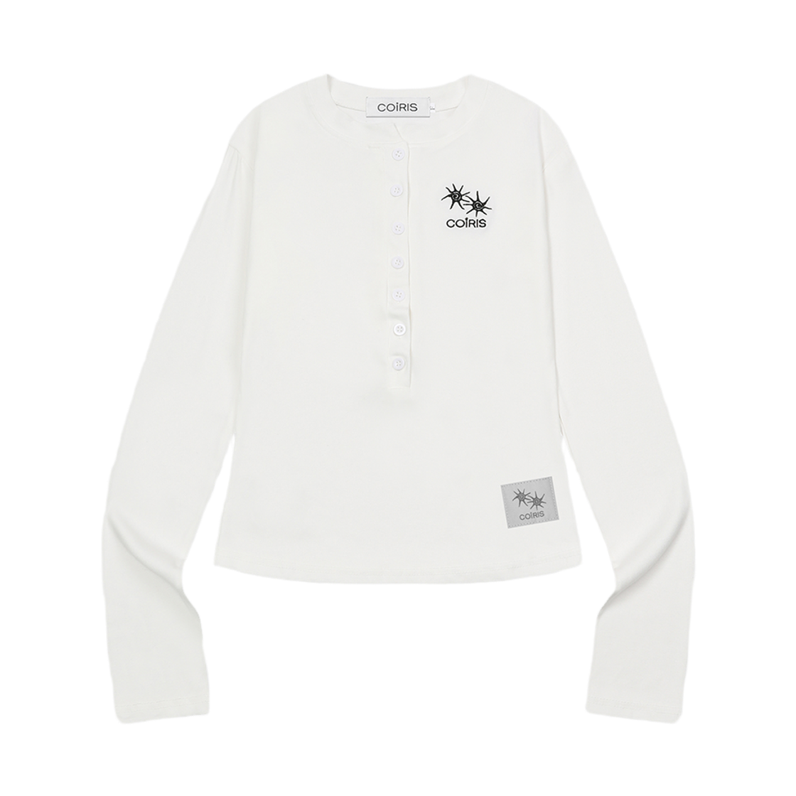 코이리스 타론 7 버튼 헨리넥 롱 슬리브 티 화이트(Coiris Taron 7 Button Henry Neck Long Sleeve T White)