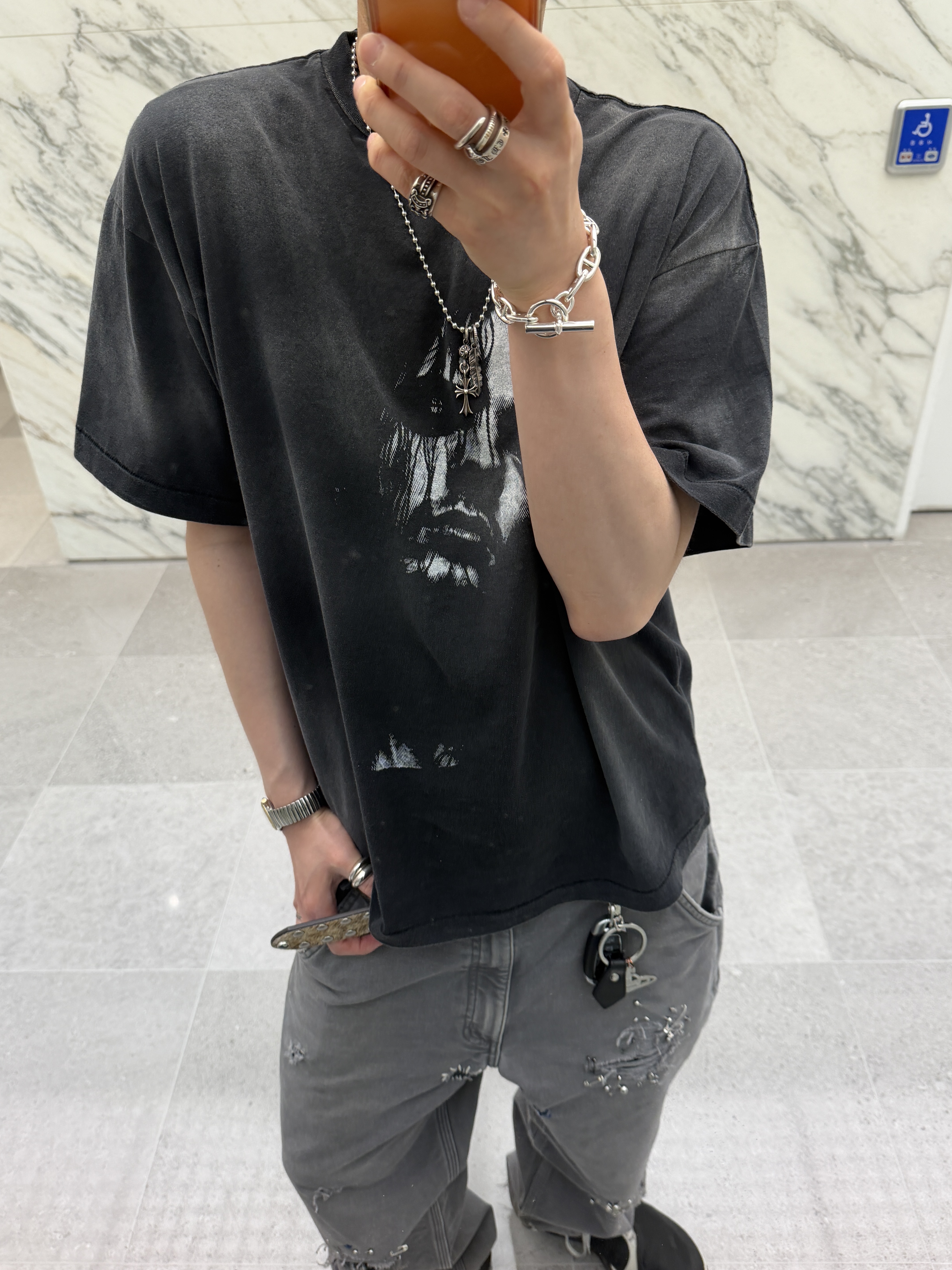 Hermes Large Chaine D'Ancre Bracelet Sterling Silver, Hansroom Chrome Hearts Dagger Ring 착용 스타일 - 3